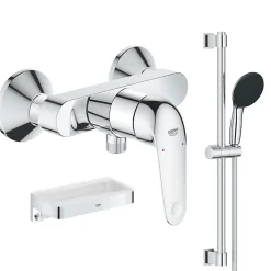 Grohe Mitigeur douche mécanique Swift 2023 + Ensemble de douche 2 jets avec barre + Panier douche