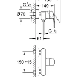 Robinet De Douche|Grohe Mitigeur douche mural - Entraxe 150 mm - Eurostyle Cosmopolitan -