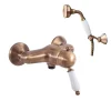 Robinet De Douche|Rav Mitigeur douche mural LABE mural en laiton bronze poignée en céramique-Bronze-Avec douchette à support pivotant-Bronze--26 -