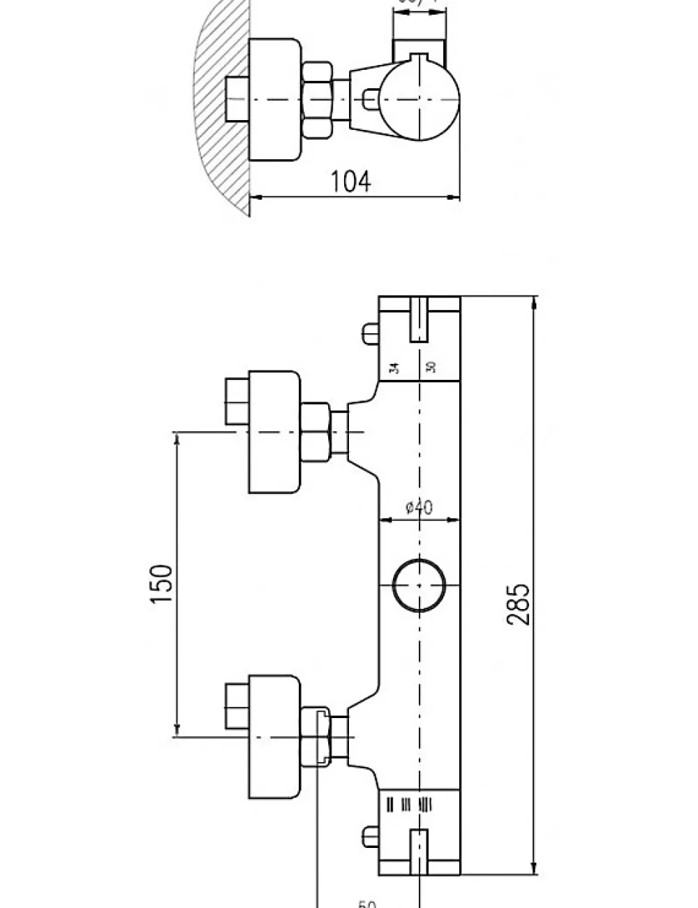 Robinet De Douche|Rav Mitigeur douche mural thermostatique laiton chromé sortie douchette haut-Argenté-Sans douchette-Argenté--28.50 -