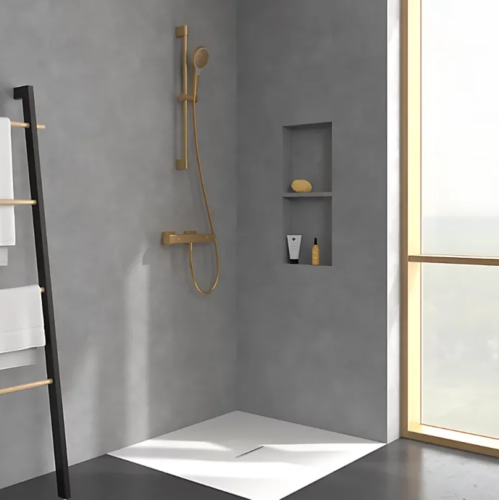 Villeroy & Boch Mitigeur douche thermostatique VILLEROY ET BOCH Universal rectangle + Ensemble de douche Verve Showers 3 jets Or brossé