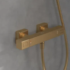 Villeroy & Boch Mitigeur douche thermostatique VILLEROY ET BOCH Universal rectangle + Ensemble de douche Verve Showers 3 jets Or brossé