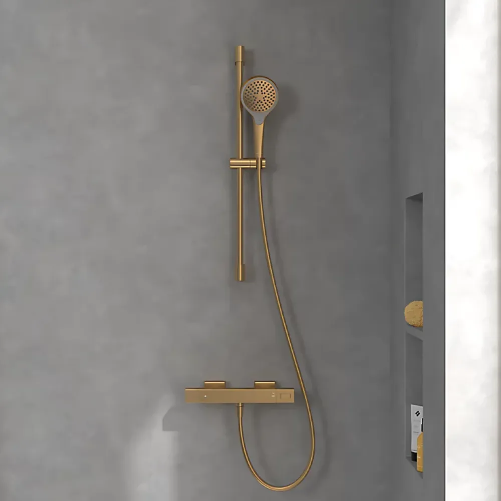 Villeroy & Boch Mitigeur douche thermostatique VILLEROY ET BOCH Universal rectangle + Ensemble de douche Verve Showers 3 jets Or brossé