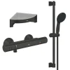 Grohe Mitigeur douche thermostatique Precision Start + Ensemble de douche avec barre 2 jets + Tablette de douche d'angle