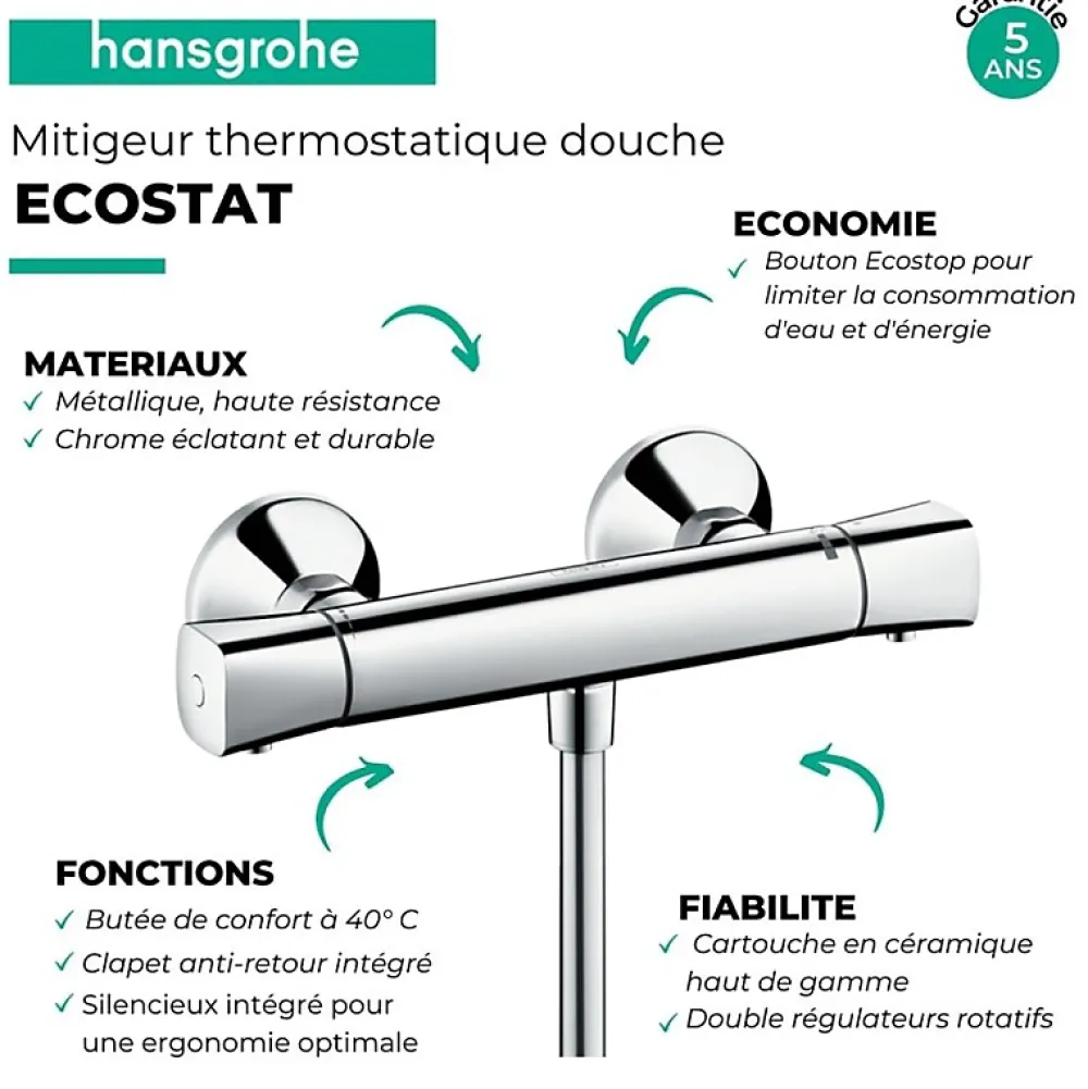 Hansgrohe Mitigeur douche thermostatique Ecostat Universal chromé