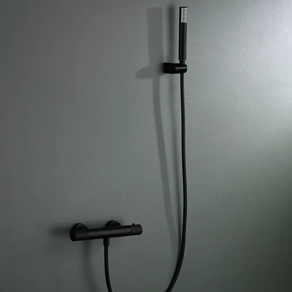 Colonne De Douche Encastrable|Imex Products Mitigeur douche thermostatique noir mat en laiton et zamac avec support ABS