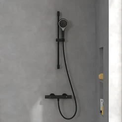 Colonne De Douche Thermostatique|Villeroy & Boch Mitigeur douche thermostatique VILLEROY ET BOCH Universal rond + Ensemble de douche Verve Showers 3 jets noir mat