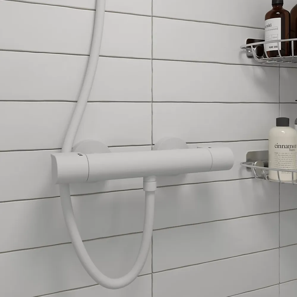 Robinet De Douche|GoodHome Mitigeur douche thermostatique blanc Cavally