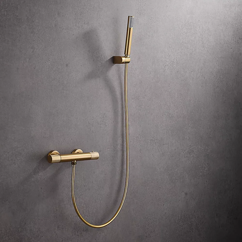 Colonne De Douche Encastrable|Imex Products Mitigeur douche thermostatique or brosse en laiton avec support ABS et flexible PVC