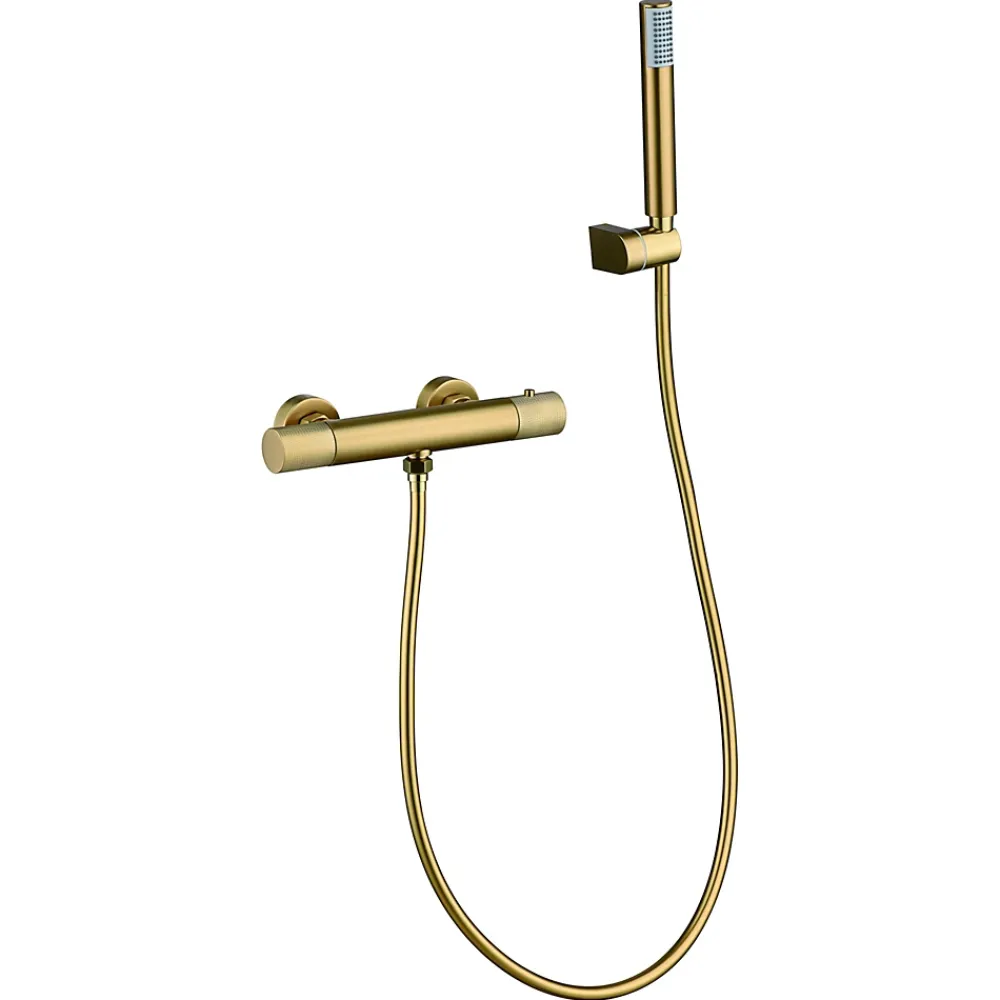 Colonne De Douche Encastrable|Imex Products Mitigeur douche thermostatique or brosse en laiton avec support ABS et flexible PVC
