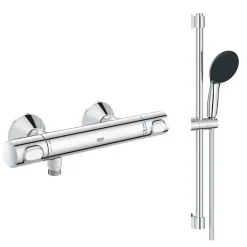 Colonne De Douche Thermostatique|Grohe Mitigeur douche thermostatique Precision Flow + Ensemble de douche 2 jets avec barre Chromé