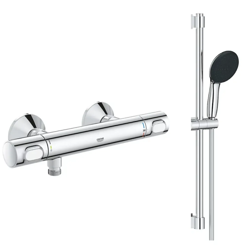 Colonne De Douche Thermostatique|Grohe Mitigeur douche thermostatique Precision Flow + Ensemble de douche 2 jets avec barre Chromé