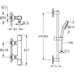 Colonne De Douche Thermostatique|Grohe Mitigeur douche thermostatique Precision Flow + Ensemble de douche 2 jets avec barre Chromé