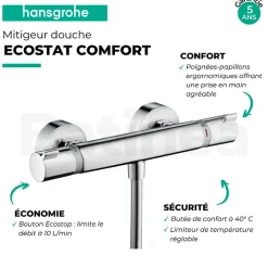 Robinet De Douche|Hansgrohe Mitigeur douche thermostatique Ecostat Comfort chromé