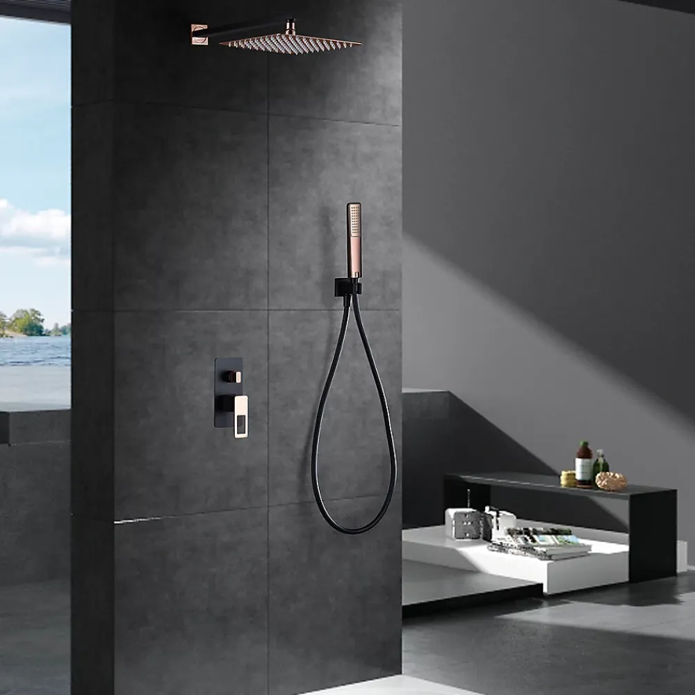 Imex Products Mitigeur encastre douche 2 voies noiroro rosa acier et laiton avec pommeau 25x25 cm