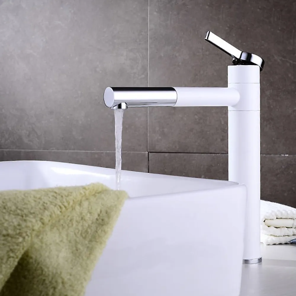 Robinet Lave-Mains|Kroos Mitigeur haut vasque Blanc & Chromé - Graffias