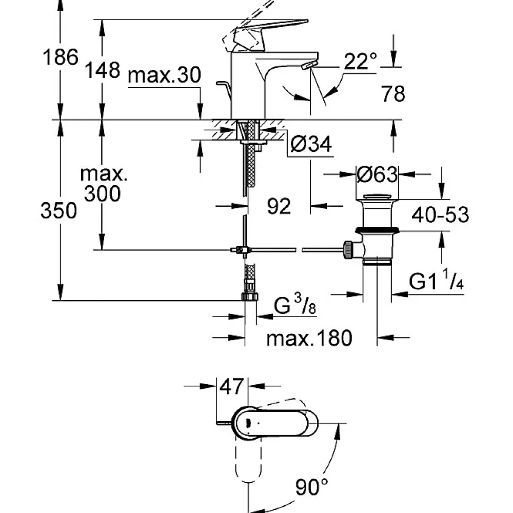Grohe Mitigeur lavabo - Eurosmart Cosmopolitan CH3 -