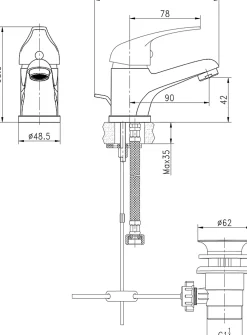 Mitigeur lavabo avec vidage et flexibles Femelle 12/17 en laiton chromé Arborg