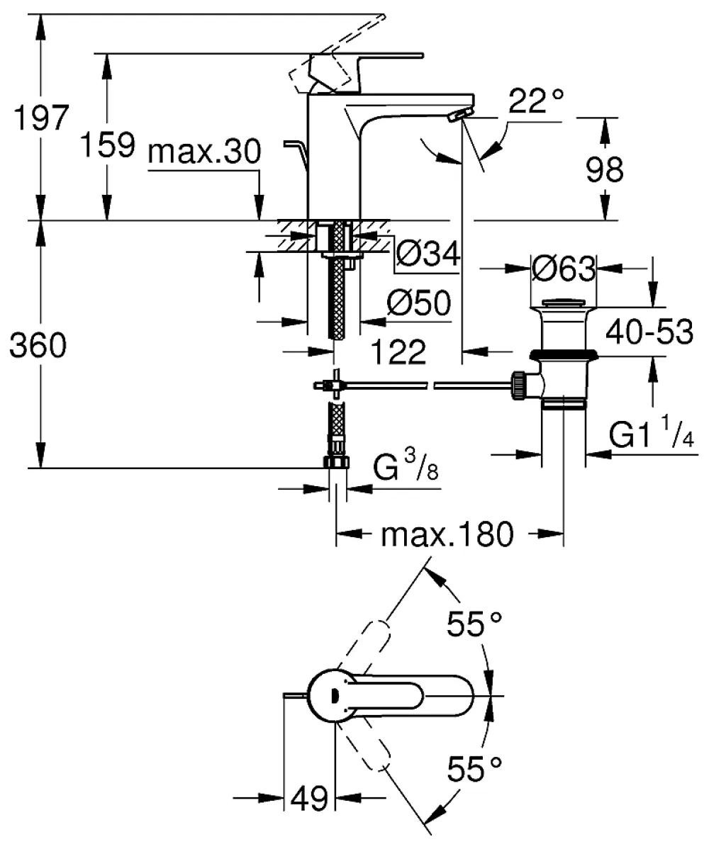 Robinet Lavabo Et Vasque|Grohe Mitigeur lavabo avec vidage Get finition chromé