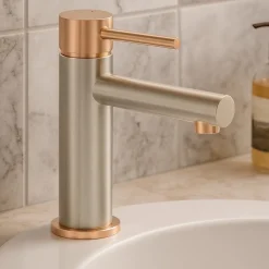 Robinet Lavabo Et Vasque|Essebagno Mitigeur lavabo bas façon inox et or rose Envol