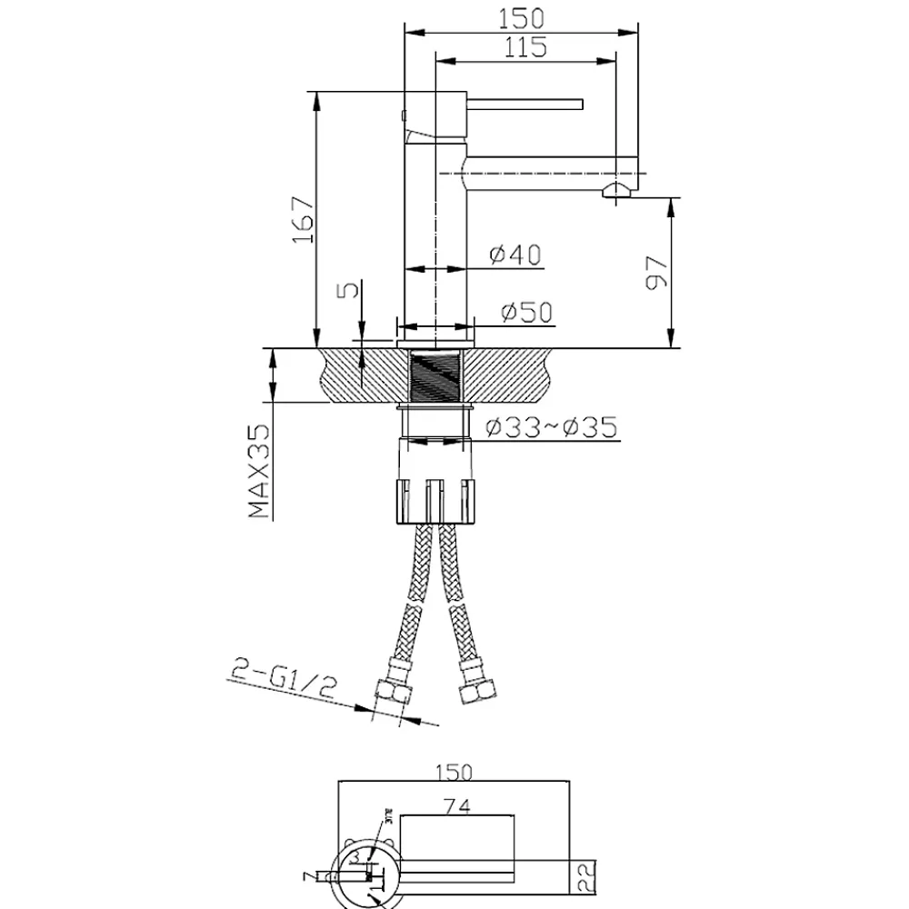 Robinet Lavabo Et Vasque|Essebagno Mitigeur lavabo bas façon inox et or rose Envol