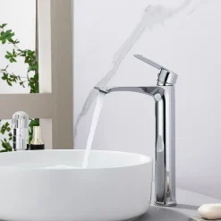 Homelody Mitigeur Lavabo Chromé Bec Haut Monocommande Robinet de Lavabo Eau Chaude et Froide pour Vasque à Poser Salle de Bain