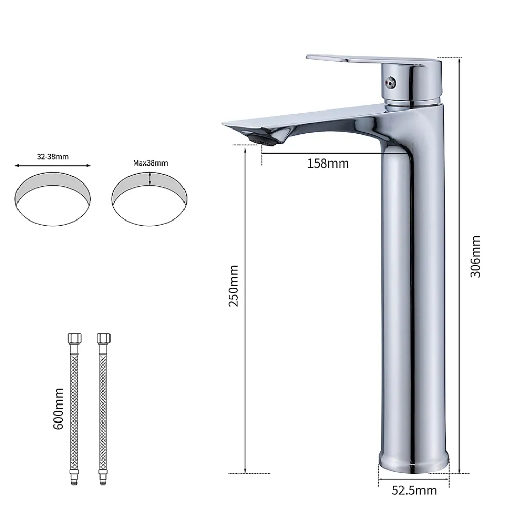Homelody Mitigeur Lavabo Chromé Bec Haut Monocommande Robinet de Lavabo Eau Chaude et Froide pour Vasque à Poser Salle de Bain