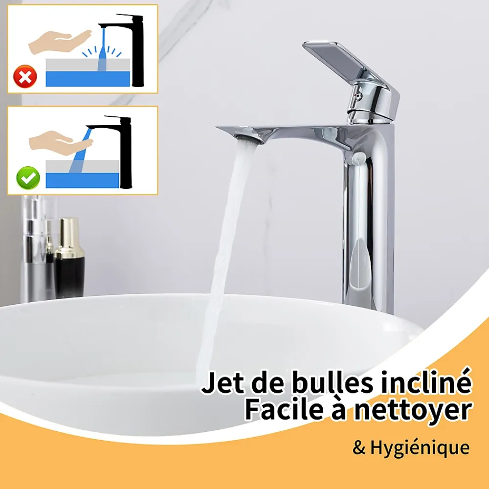Homelody Mitigeur Lavabo Chromé Bec Haut Monocommande Robinet de Lavabo Eau Chaude et Froide pour Vasque à Poser Salle de Bain