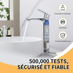 Homelody Mitigeur Lavabo Chromé Bec Haut Monocommande Robinet de Lavabo Eau Chaude et Froide pour Vasque à Poser Salle de Bain