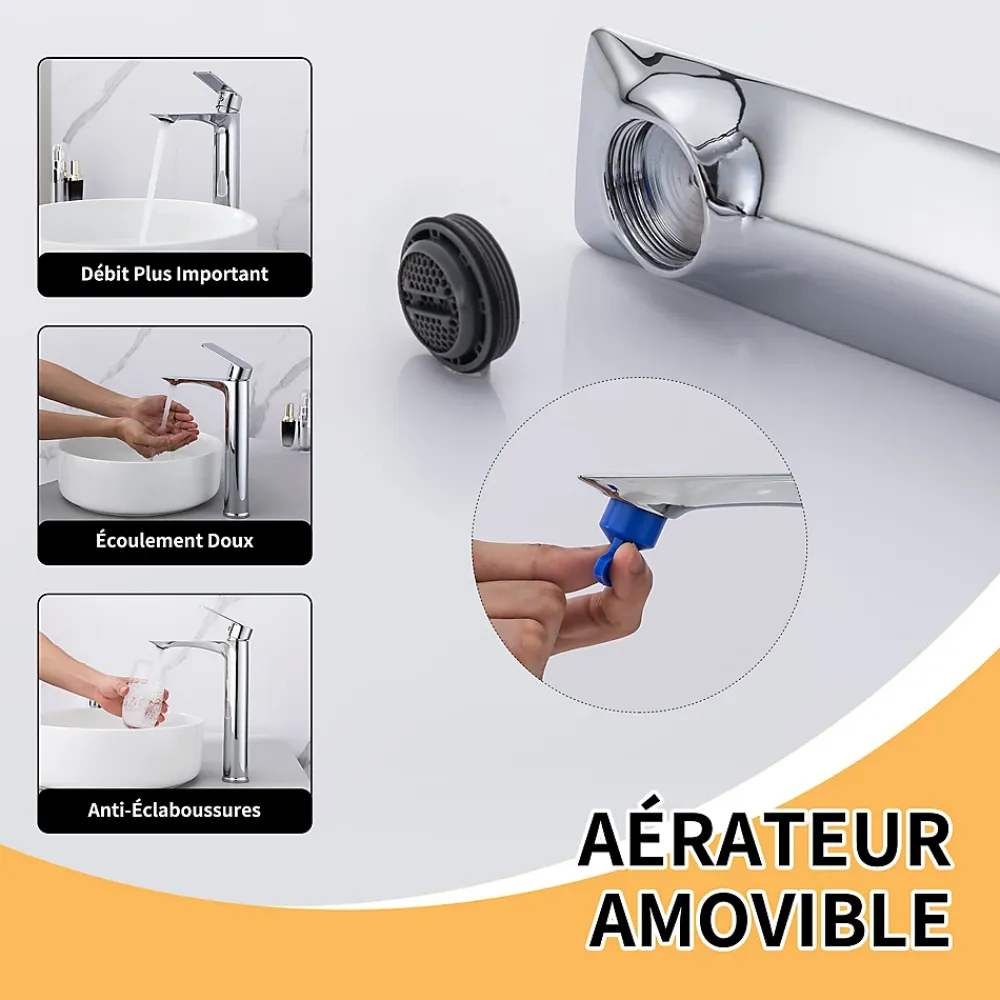 Homelody Mitigeur Lavabo Chromé Bec Haut Monocommande Robinet de Lavabo Eau Chaude et Froide pour Vasque à Poser Salle de Bain