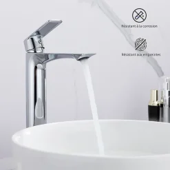 Homelody Mitigeur Lavabo Chromé Bec Haut Monocommande Robinet de Lavabo Eau Chaude et Froide pour Vasque à Poser Salle de Bain