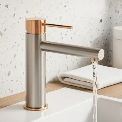 Robinet Lavabo Et Vasque|Essebagno Mitigeur lavabo haut façon inox et or rose Envol