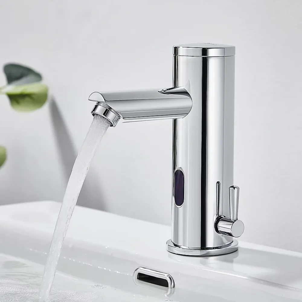 Auralum Max Mitigeur lavabo Infrarouge robinet lavabo capteur automatique, Robinet de Salle de Bain en Laiton Chromé