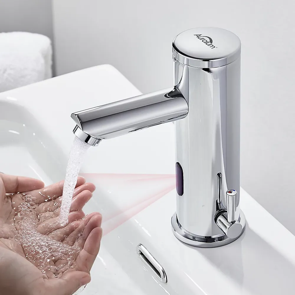 Auralum Max Mitigeur lavabo Infrarouge robinet lavabo capteur automatique, Robinet de Salle de Bain en Laiton Chromé