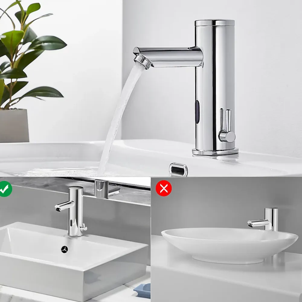 Auralum Max Mitigeur lavabo Infrarouge robinet lavabo capteur automatique, Robinet de Salle de Bain en Laiton Chromé