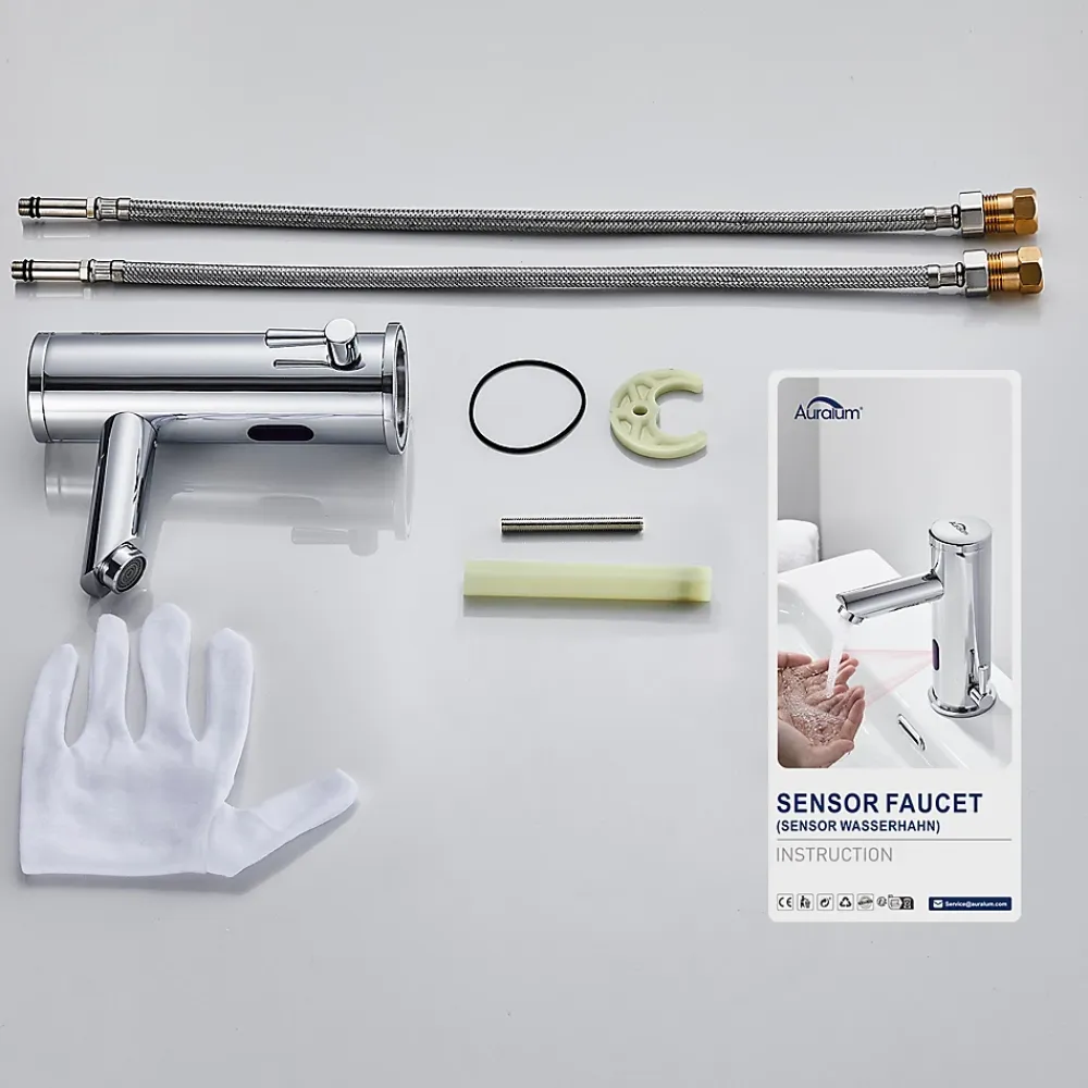 Auralum Max Mitigeur lavabo Infrarouge robinet lavabo capteur automatique, Robinet de Salle de Bain en Laiton Chromé