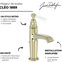Robinet Lavabo Et Vasque|Jacob Delafon Mitigeur lavabo Cléo 1889 Or beige