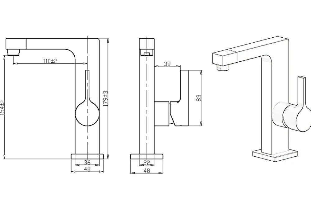 Essebagno Mitigeur lavabo noir chromé Short