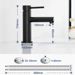 Cecipa Max Mitigeur Lavabo, Robinet Lavabo ,Robinet de Salle Bain à économie d'eau Monocommande avec Aérateur Démotable, Noir