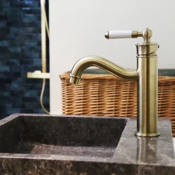 Essebagno Mitigeur lavabo rétro bas or brossé Leeds
