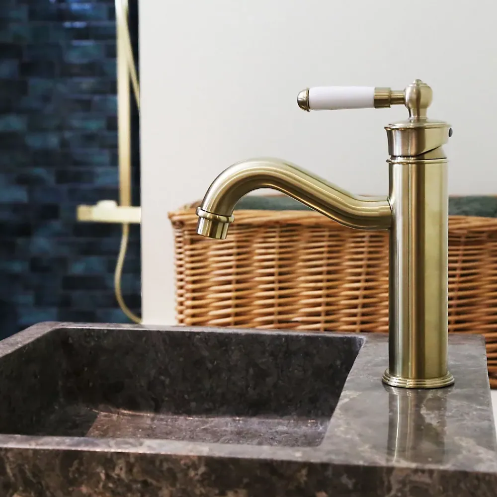 Essebagno Mitigeur lavabo rétro bas or brossé Leeds