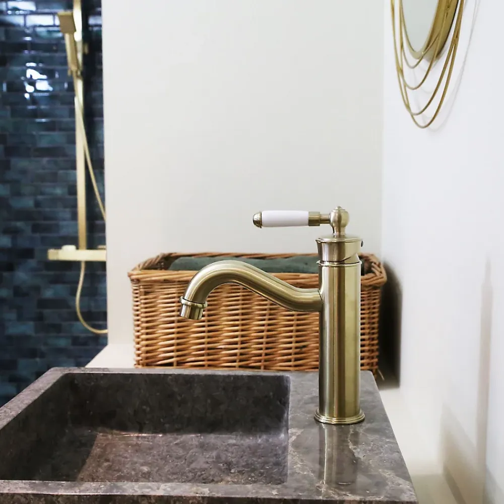 Essebagno Mitigeur lavabo rétro bas or brossé Leeds