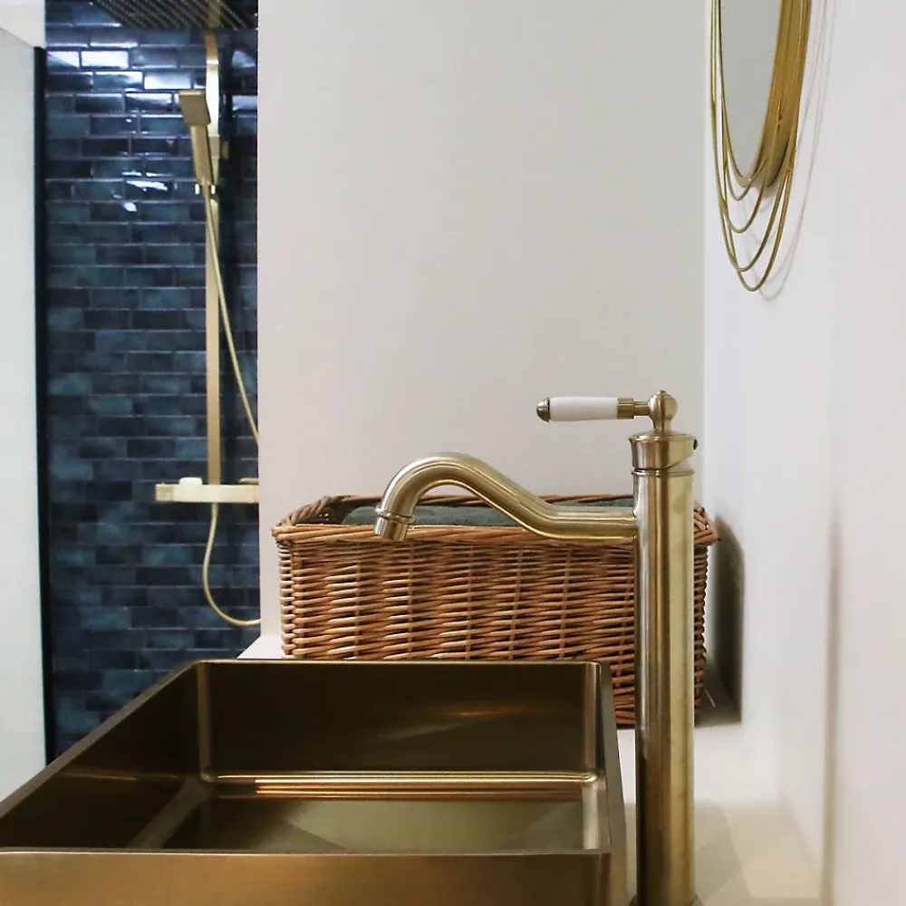 Essebagno Mitigeur lavabo rétro haut or brossé Leeds