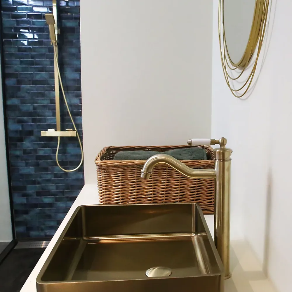 Essebagno Mitigeur lavabo rétro haut or brossé Leeds