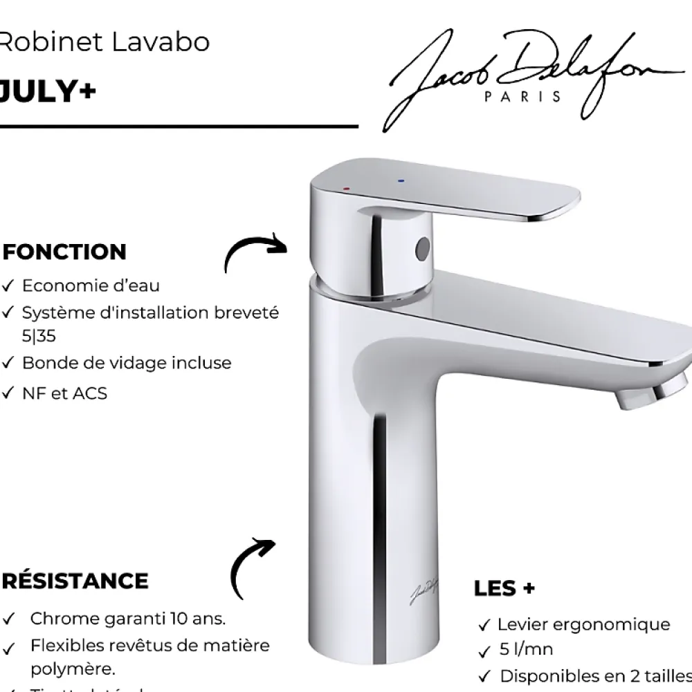 Jacob Delafon Mitigeur lavabo S July+ chrome