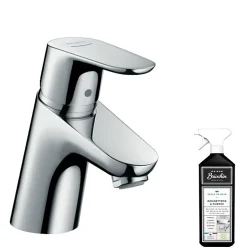 Robinet Lave-Mains|Hansgrohe Mitigeur lave-mains Focus 70 sans tirette ni vidage chrome + nettoyant Briochin
