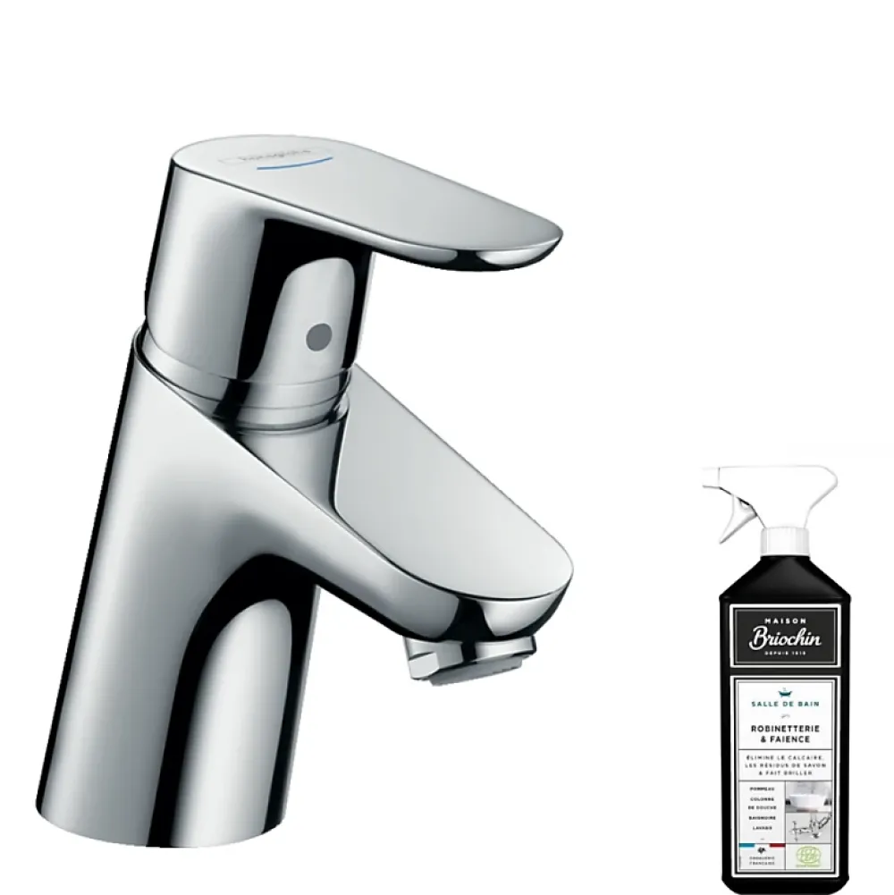 Robinet Lave-Mains|Hansgrohe Mitigeur lave-mains Focus 70 sans tirette ni vidage chrome + nettoyant Briochin