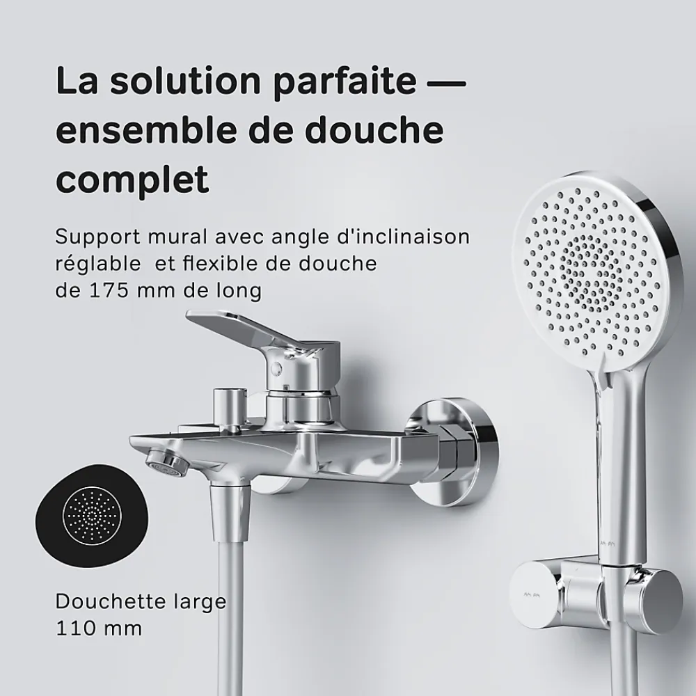 Robinet De Baignoire|Am.Pm Europe Mitigeur mécanique de baignoire avec douchette et support Robinet Salle de Bain Chromé, FXA15000 X-Joy AM.PM