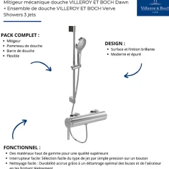 Colonne De Douche Mécanique|Villeroy & Boch Mitigeur mécanique douche VILLEROY ET BOCH Dawn Chrome + Ensemble de douche VILLEROY ET BOCH Verve Showers 3 jets
