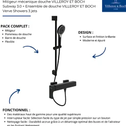 Colonne De Douche Mécanique|Villeroy & Boch Mitigeur mécanique douche VILLEROY ET BOCH Subway 3.0 Chrome + Ensemble de douche VILLEROY ET BOCH Verve Showers 3 jets Noir mat